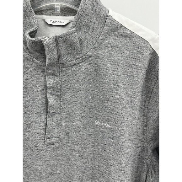 Calvin Klein Mens 1/4 Zip Pullover, Covered Zipper, Gray White Henley Long XL - Picture 2 of 12